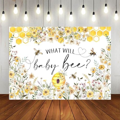 Bee Gender Reveal Backdrop 10x7ft What Will Baby Bee Gender Reveal Party Decorations Background Honeycomb Flowers Banner Photo Booth Props - Image 4