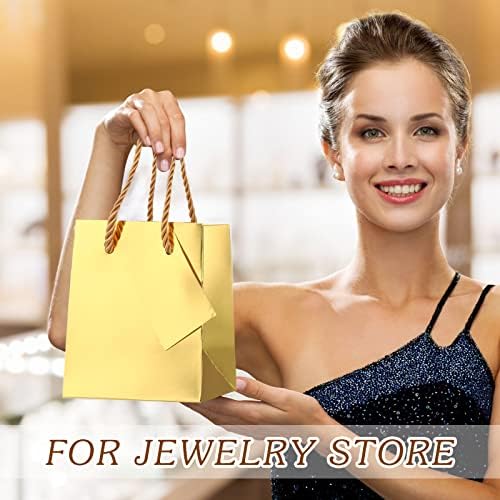 Nuanchu 50 Pcs Mini Gift Bags Bulk, Paper Bags with Gift Tags, Gold - Image 4