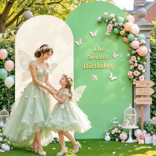 Beige and Sage Green Arch Backdrop Cover Set of 2-7.2 and 6ft Spandex Wedding Arch Covers Stretchy Backdrop for Baby Shower Bridal Shower Birthday Party Photo Balloon Arch Stand Cover - Image 3