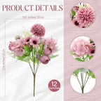 Tigeen 12 Bundles Peonies Artificial Flowers Faux Roses, Gray Purple - Image 2