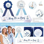 Party Inspo Ahoy It’s a Boy Baby Shower Decorations for Boy – 133 PCs Nautical Theme Party Supplies with Backdrop, Balloon Garland, Banner, Tablecloth, Poster, Cake Topper, Sash and Badges - Image 4