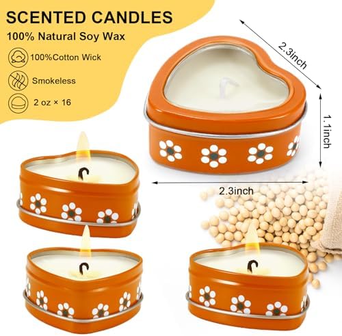 16 Pcs Cielito Lindo Party Candles Mexican Scented Candle in Tin Box Heart Shaped De Barro Floral Candle Box Cielito Lindo Party Favor Gift for Shower Making DIY Craft, Lavender Scented(Floral Style) - Image 2
