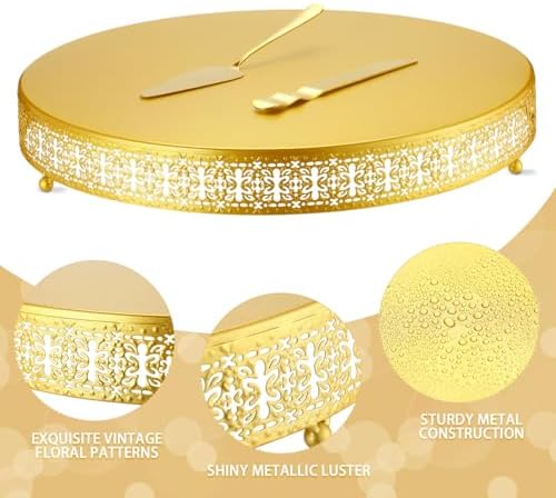 Wenqik Gold Metal Cake Stand 18 Inch with Cutting & Spatula - Image 3
