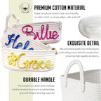 Personalized Baby Name Basket Cotton Rope Basket Diaper Caddy Custom Cotton Rope Room Shelf Storage Basket, Baby Stuff Organizer Storage Bin, Decorative Round Bin for Nursery Bedroom Bathroom(Style A) - Image 2