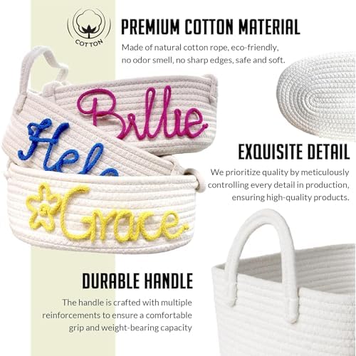 Personalized Baby Name Basket Cotton Rope Basket Diaper Caddy Custom Cotton Rope Room Shelf Storage Basket, Baby Stuff Organizer Storage Bin, Decorative Round Bin for Nursery Bedroom Bathroom(Style A) - Image 2