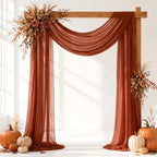 Terracotta Wedding Arch Draping Fabric Sheer Curtain Drapes 4 Panels | 20ft Burnt Orange Extra Long Shimmery Backdrop Curtains for Wedding Anniversary Fall Outdoor Events Drapery Backgrounds by Aeviusmo