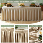Champagne Gold Satin Tablecloths Rectangle 4FT, Glitter Spandex Fitted Stretch Table Covers Wrinkle-Resistant Floor Length Pleated Table Skirt for Weddings Parties Baby Shower Banquets Vendor Events - Image 2