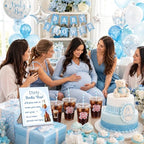 50 Pcs 12 oz Disposable Plastic Cups with Bar Sign – "She's Ready to Pop" Baby Shower Cups with Straws for Soda Theme, Gender Reveal, Pregnancy Announcement, Weddings, Bachelorette Parties (Blue) - Image 4