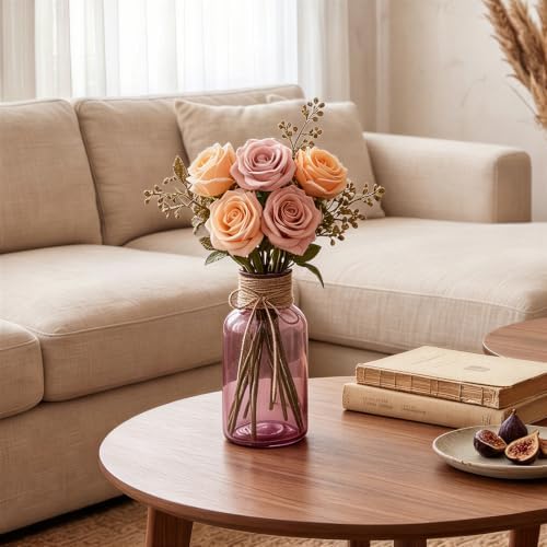 12Pcs Mason Jars for Centerpiece Glass Flower Bud Vase Purple Vases - Image 3