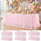 Wish Care 6 Pack Pink Tulle Table Cloth for Rectangle Tables 8FT Ruffle Tutu Stretch Fitted Tablecloths Wrinkle Free Tulle Tutu Skirt Table Cover for Party Wedding Girls Birthday Baby Bridal Shower by WishCare
