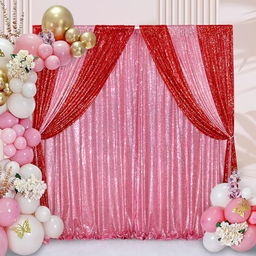 Sequin Backdrop 8ft x 8ft Blush Pink Backdrop Curtain for Wedding Party - Image 3