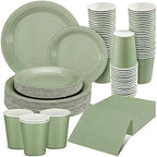 Dandat 200 Pcs Paper Plates Napkins Cups Party Set Green,Sage Green by Dandat