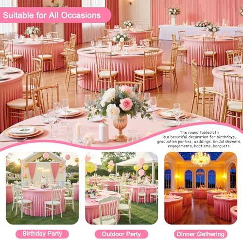 2 Pack 132inch Pink Round Tablecloth, Circle Stretch Table Cloths for 6 FT Tables, Wrinkle Free Round Table Skirt for Wedding Birthday Photography Party Social Events Engagement Party Decorations - Image 4