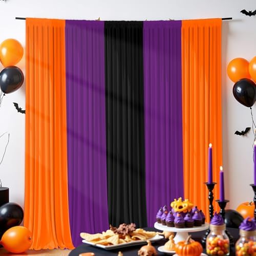 Halloween Backdrop Curtain - 10×10ft Black Orange Purple Party Background Decor for Spooky Parties, Photo Booths, Home Haunted House, Reusable Holiday Wall Decoration for Adults Teens - Image 6