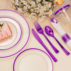 BESTSTAR 350 PCS Clear and Purple Disposable Plates Set for 50 Guests - Image 3
