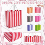 Crtiin 100 Pcs Plastic Striped Gift Bags with Handles, Light color - Image 2