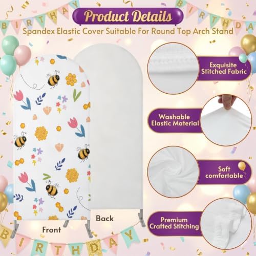 Arch Backdrop Cover for Wedding Spring Flowers Cute Bees 7.2FT Stretch Spandex Party Arch Cover, Fabric Backdrop Banner for Baby Shower, Birthday, Bridal Shower Decor Pink Tulips Honeycombs White - Image 6