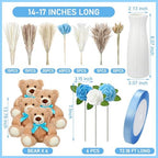 4 Sets 125 Pcs Bear Baby Shower Table Centerpiece with Bear Stuffed Animals Blue Dried Pampas Grass Artificial Flower Plastic Vase for Boho Wedding Bridal Reveal Birthday Baby Shower Decor - Image 2