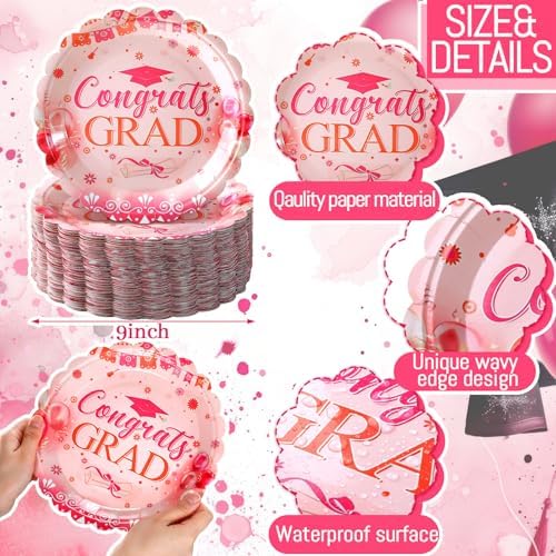 Havawish 100 Pcs Pink Orange Class of 2026 Graduation Party Plates Decorations Pink Orange Paper Plates Disposable Graduation Party Tableware Set for 2026 High School College Congrats Grad Decorations - Image 3