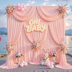 20x10ft Blush Pink Backdrop Curtains for Parties Baby Shower Photo Wrinkle Free Polyester Photoshoot Curtains Drapes Backdrop for Girls Birthday Party Gender Reveal Background 4 Panels 5x10FT - Image 3