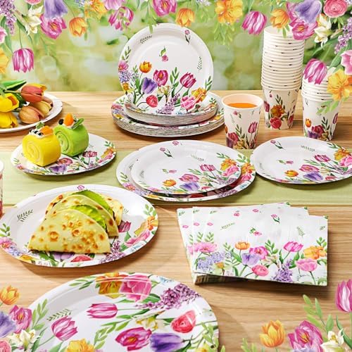 Hsei 250 Pcs Tulip Floral Disposable Paper Plates Napkins Cups Set - Image 3