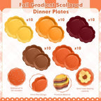 350 Pcs Orange Brown Fall Party Supplies - Red Orange Yellow Autumn Tableware set Include Gradient Scalloped Plate Napkin Cup & Cutlery for Thanksgiving, Fall Wedding, Harvest Party - Image 4