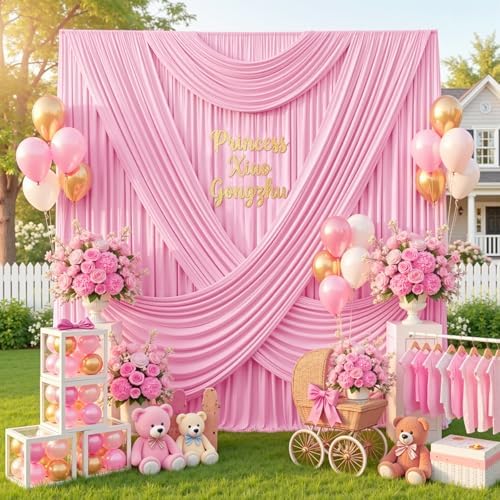 50x12ft Pastel Pink Backdrop Curtain for Wedding Party 10 Panel 5×12FT Tall - Image 6