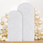 MODFUNS Sequins Arch Cover Set of 2 Silver Wedding Arch Cover 6ft 7.2ft Glitter Arch Stand Cover Spandex Arch Cover Double Use Arch Covers Stretchy Backdrop Chiara Arch Cover for Party Banquet Arch - Image 2