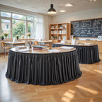 PARTISKY 17ft Length Black Satin Table Skirt for Rectangle Tables-Wrinkle Resistant Ruffle Table Skirting Glitter Desk Cover Skirt for Wedding Birthday Party Office School Dorm Desk Trade Show Decor - Image 2