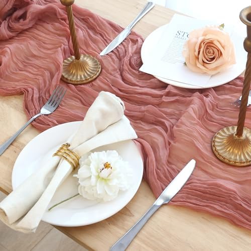 8 Pack Dusty Pink Cheesecloth Table Runner 120 Inch Boho Wedding Decor - Image 6