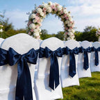 Navy Blue Chair Sashes 50 Pack Universal Satin Ribbon Knots Navy Blue Chair Bows for Party Wedding Reception Ceremony Baby Shower Banquet Decor - Image 2