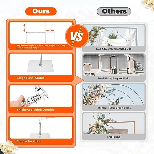 Wedding Arch Square Backdrop Stand Wedding Decorations Arch Party Ceremony Backdrop Stand Metal Stainless Steel Frame Wedding Arches for Ceremony Silver w/Steel Base (6X3m/19.69X9.84ft) - Image 3