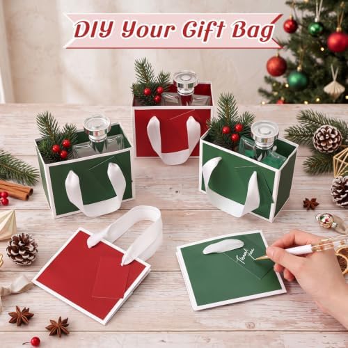Yeaqee 50 Pcs Mini Metallic Paper Gift Bags with Handle, Green Red, White - Image 4