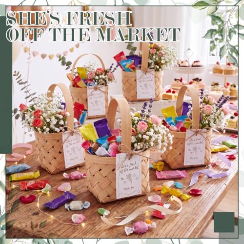 LemonRoad 20 Sets She's Fresh Off The Market Mini Wooden Woven Basket with Card Wood Mini Flower Fruit Picnic Chip Basket for Wedding Bridal Shower Birthday Baby Shower Favor Gift (Large) - Image 4