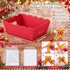 Fuyoooo 8 Pack Red Basket for Gifts Empty to Fill, 10" x 8" Thick Sturdy Kraft Scalloped Edge Gift Basket with Handle, 8 Wrap Bag 8 Bow 16 Tissue Paper for Christmas Wedding Birthday Wrapping Gift - Image 2