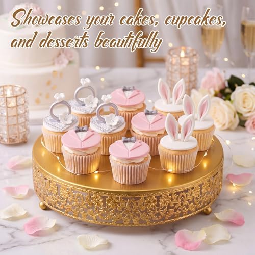 Wenqik 12 Inch Gold Metal Cake Stand with Knife Spatula Wedding - Image 5