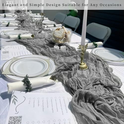 12 Pack Gray 10FT Cheesecloth Table Runner Rustic Gauze Fabric Cheese Cloth Table Runner for Wedding Bridal Baby Shower Table Decor 20 x 120 Inch Long Boho Sheer Birthday Party Table Decorations - Image 6