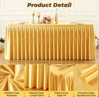 Gold Polyester Table Cloths for Rectangle 8 Foot Tables, 2 Pack Wrinkle Free Tablecloths Stretchy Banquet Ruffle Fitted Table Cover Desk Skirt for Parties Wedding Birthday Baby Shower - Image 4