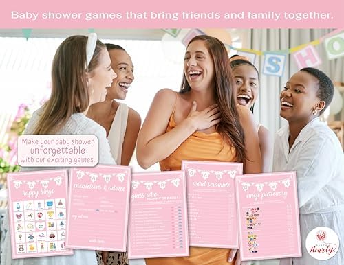 Party Hearty Baby Shower 5 Game Pack, Premium Thick Cardstock - Pink - Image 5