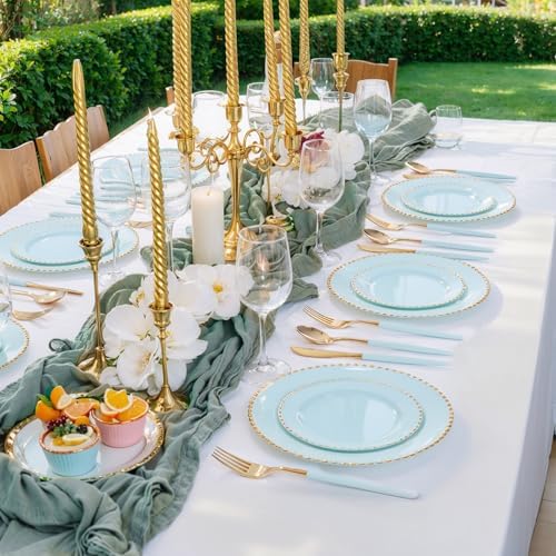 Supernal 102Pcs Gold Plastic Cutlery with Mint Green Handle for Party - Image 5