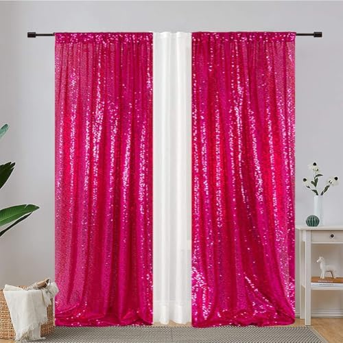 Eternal Beauty Hot Pink Sequin Backdrop Curtains, 4 Panels 2x8FT - Image 3