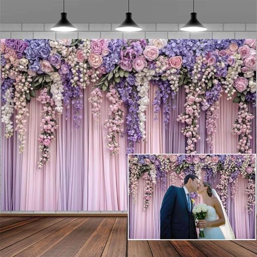 10x8ft Purple Flower Wedding Photography Backdrop Lavender Floral Bridal Photography Backdrop Anniversary Birthday Baby Shower Girl Party Banner Photo Booth Props Background Wall Decor by Mtsxfy