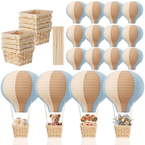 Meooeck 8 Sets Blue Brown Hot Air Balloon Table Centerpieces Decor by Meooeck