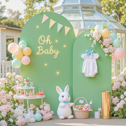 Brown Green Arch Backdrop Cover for Wedding, 7.2FT 6FT Set of 2 Stretchy Spandex Fitted Arch Stand Cover for Baby Shower, Birthday Party Decor, Chiara Backdrop Cover with Double-Sided Design - Image 3