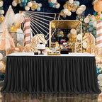12ft Black Table Skirts for Rectangle Tables Polyester Table Skirt Desk Skirts Ruffle Tablecloth Skirt for Birthday Party Banquet Black Theme Party Wedding Bridal Shower Table Decorations - Image 2