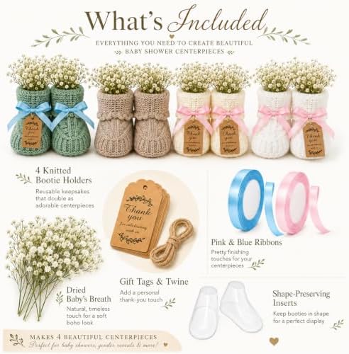 4 Sets Baby Shower Booties Table Centerpiece, Crochet Knitted Baby Booties - Image 2
