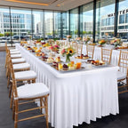 Wish Care 8 Pack White Spandex Table Clothes for 8 Foot Rectangle Tables, 8FT Wrinkle Free Fitted Tablecloths Ruffles Design Table Cloth for Party, Banquet, Wedding and Events - Image 2