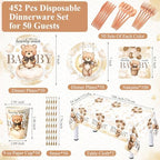 Funnymoom 452 Pcs Brown Bear Baby Shower Party Supplies for 50 Guests - Image 2
