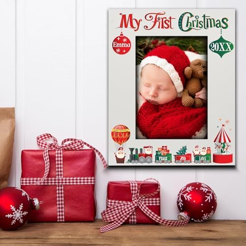 BELLA BUSTA-My First Christmas Picture Frame-Babys 1st Christmas-The Santa Train -Merry Christmas-Peace-Joy-Love-UV Print Picture Frame (5x7 Vertical) - Image 2