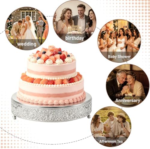 Cake Stand, Metal Round Cupcake Dessert Stand Cake Display Holder Cookies Fruit Serving Tray Decor for Wedding Party Birthday Baby Showers Anniversary (12 in, Matte Silver) - Image 5